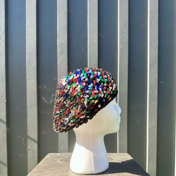 Vintage 1980s Multicolor Sequin Beret - Picture 1 of 5